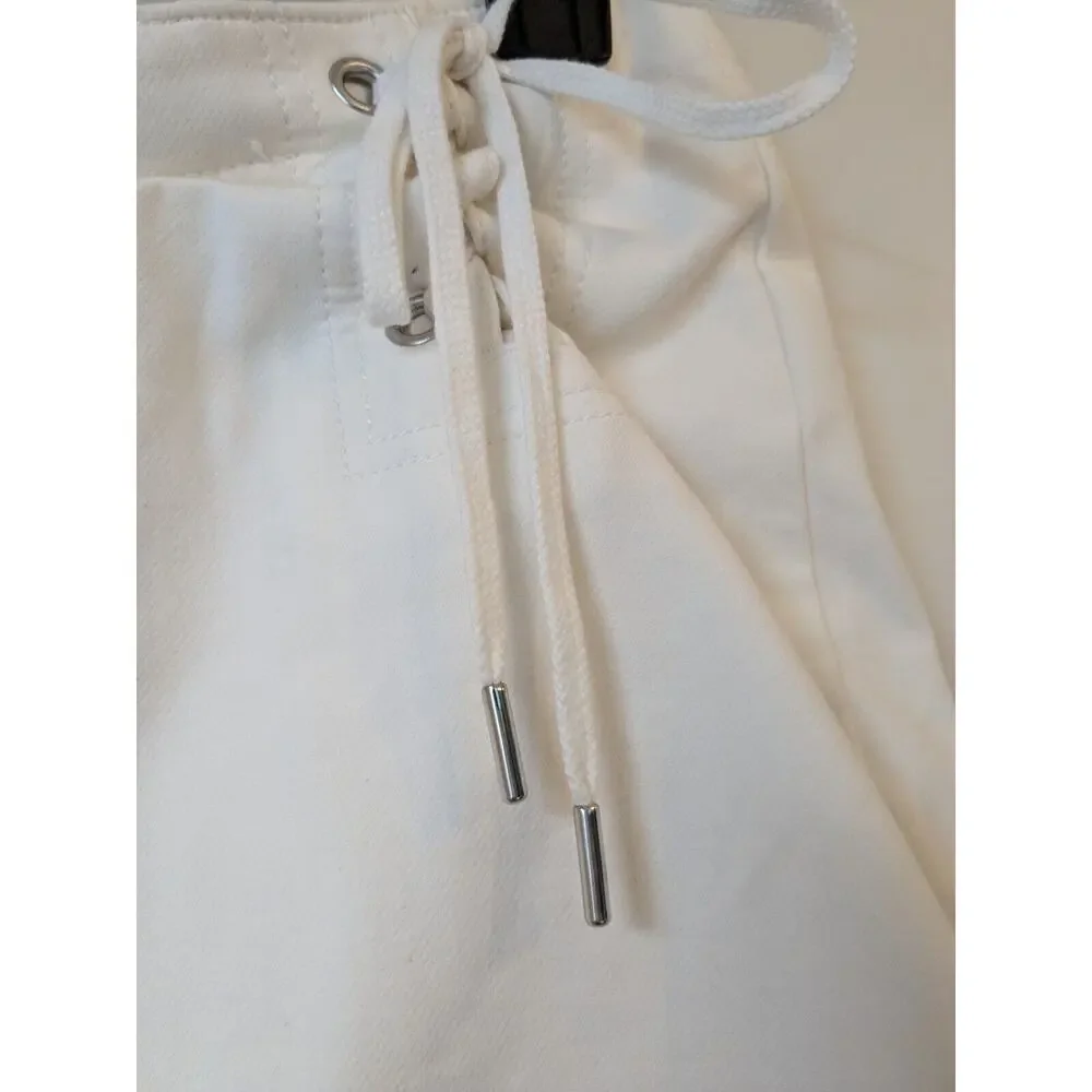 ANN TAYLOR Women's Mini Skirt Y2K Off White Corset Lace Up Front Size NWOT